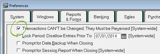 Transactions can't be changed option selected Transactions can't be changed option selected