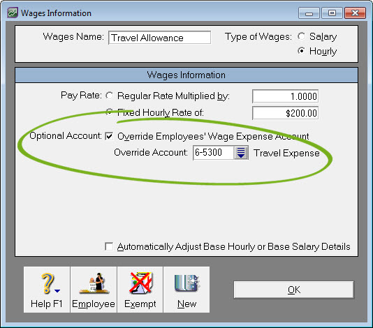Example travel allowance wage category