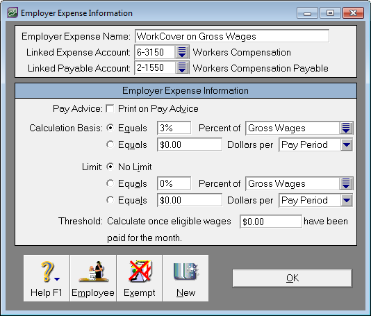 example expense category for workcover on wages