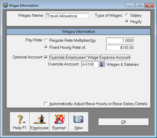 Example travel allowance wage category setup