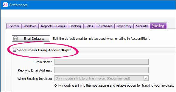 Preferences window with email option highlighted Preferences window with email option highlighted