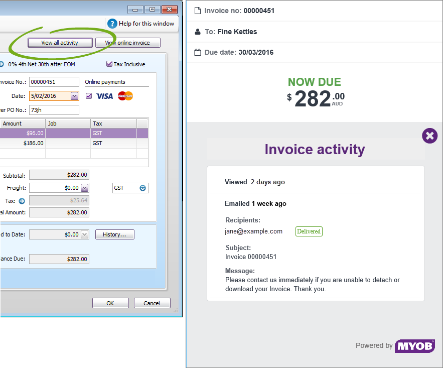 Example invoice activity