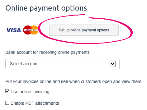 Online payment options under invoice and quote settings
