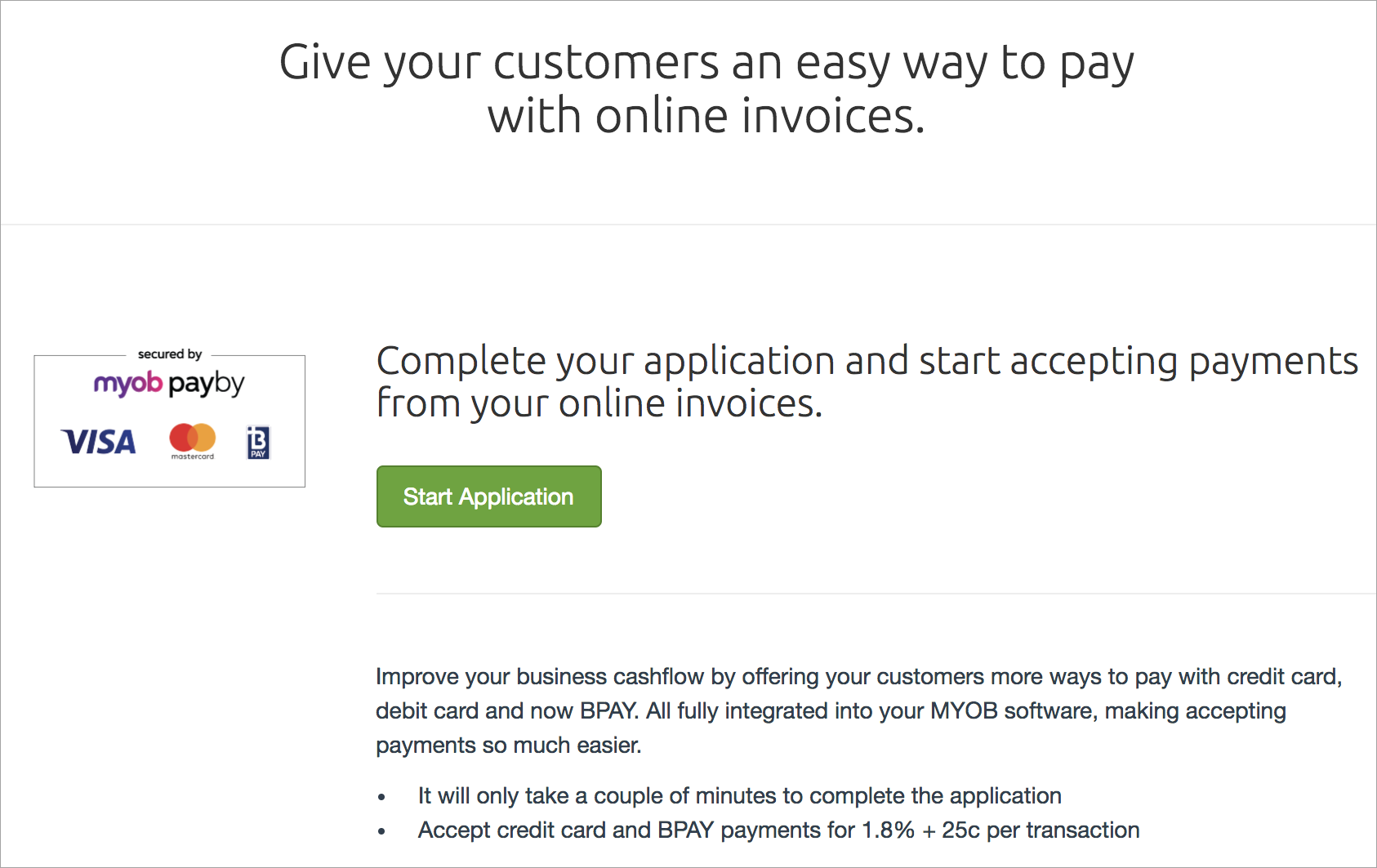 Merchant portal with start application button