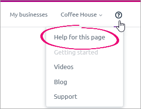 Help for this page option on the help menu