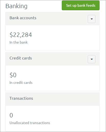 Dashboard showing banking summary