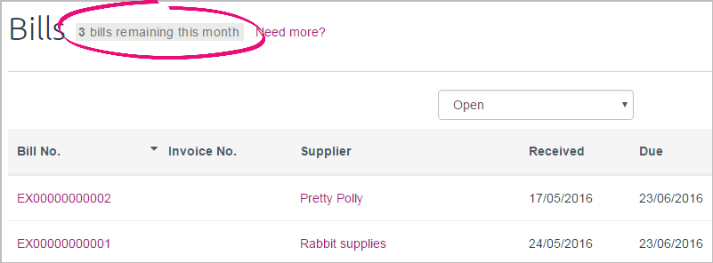 3 bills remaining warning on bills page