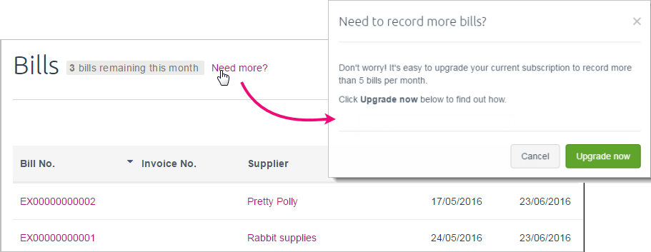 Need to record more bills popup window Need to record more bills popup window