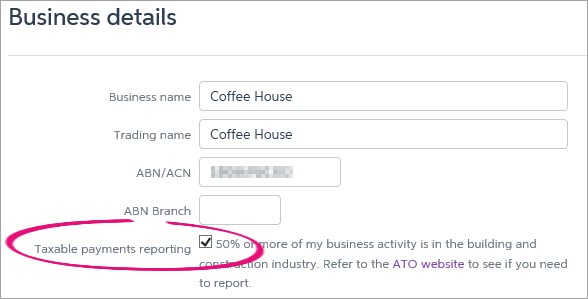 Taxable payments reporting option highlighted Taxable payments reporting option highlighted