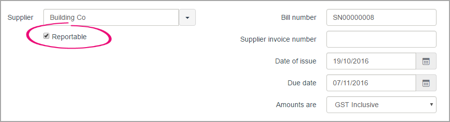 Bill with reportable option selected Bill with reportable option selected
