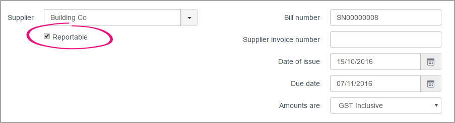 Bill with reportable option selected