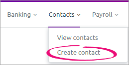 Contacts menu with create contact option highlighted