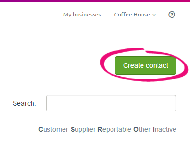 Contacts page with create contact button highlighted
