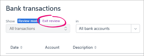 Bank transactions page with exit review highlighted