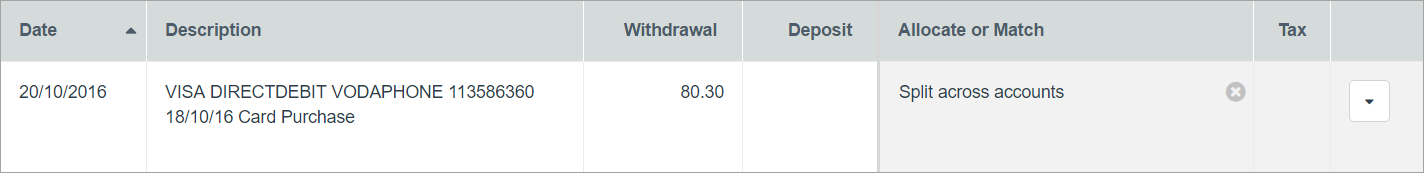 Allocated transaction identified as split across accounts Allocated transaction identified as split across accounts