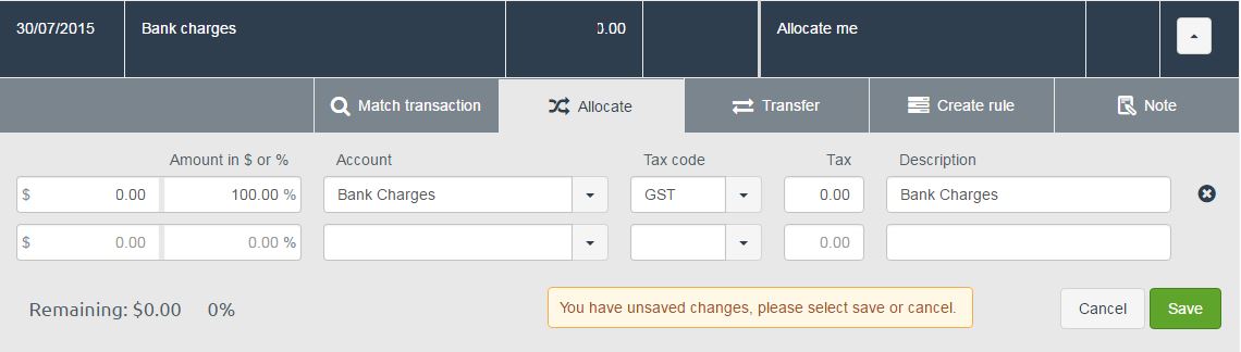 100 percent entered into Amount field when allocating a transaction