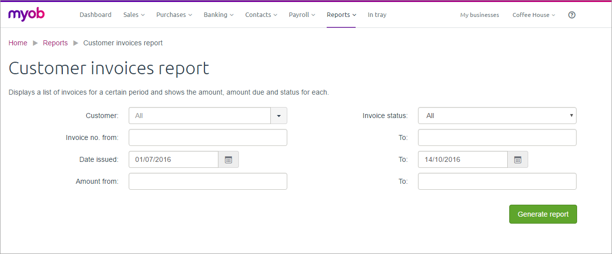 Example customer invoices report