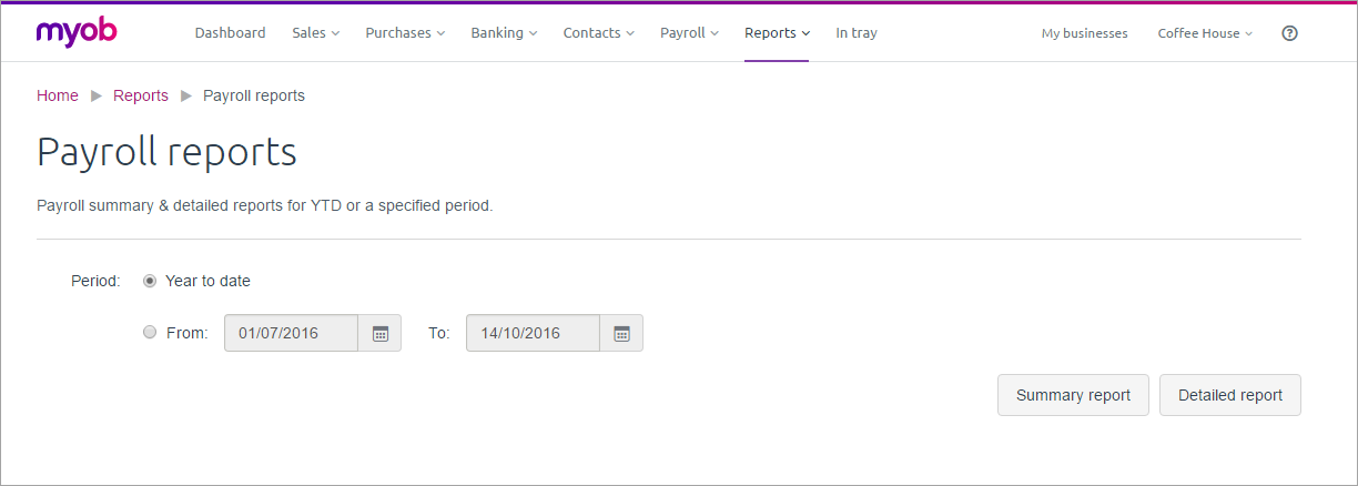 Example payroll reports page