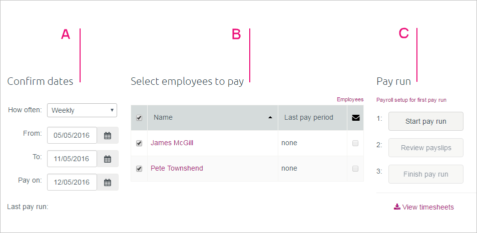 3 areas of the pay centre