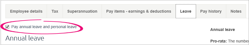 Pay annual leave and personal leave option selected
