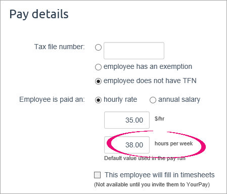 pay details with 38 hours per week entered