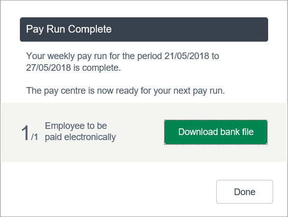 pay run complete message with download bank file button pay run complete message with download bank file button