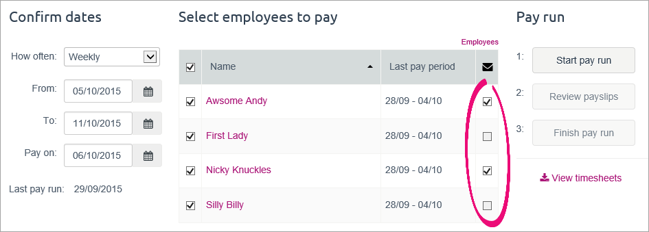 email payslip option selected for 2 employees email payslip option selected for 2 employees