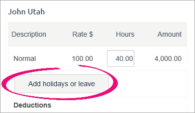 Add holidays or leave button on pay
