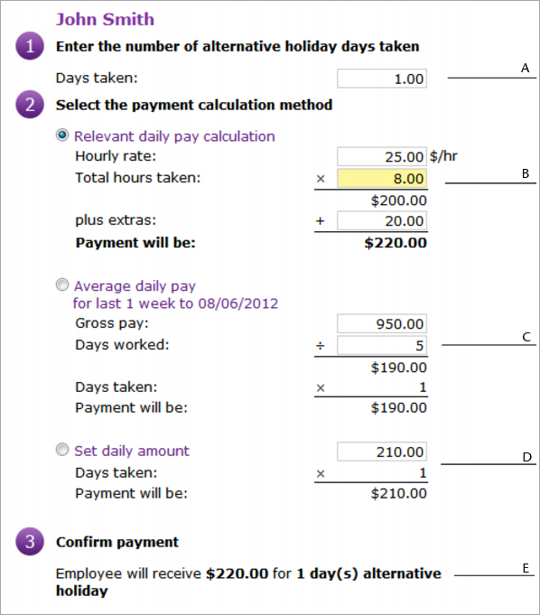 components of the alternative holiday calculation