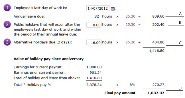components of the final pay calculation