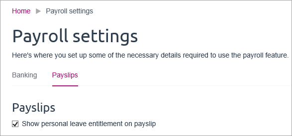 Personal leave on payslips option in payroll settings