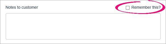 note box on invoice with remember me option highlighted