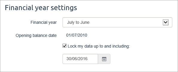 Financial year settings with lock period option selected