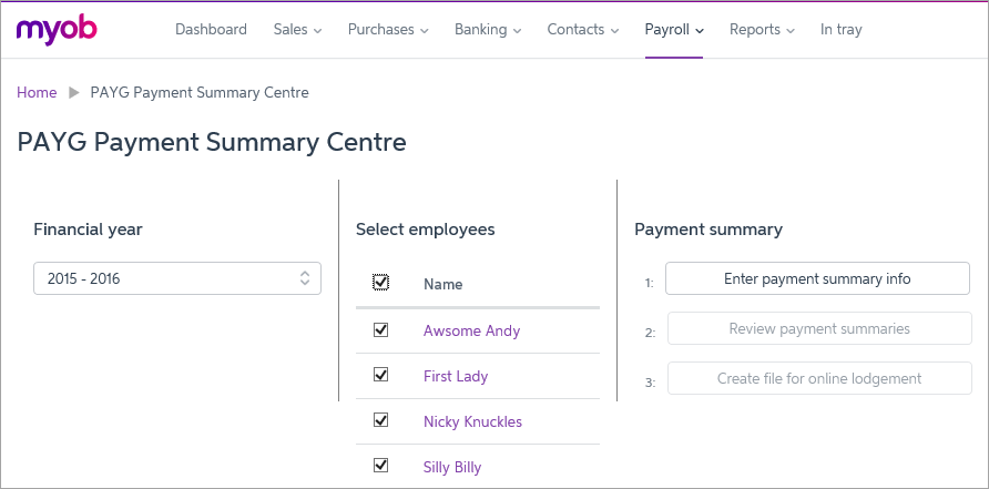 Payment summary centre