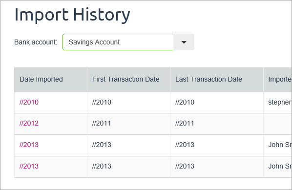 Import history page showing dates as years Import history page showing dates as years