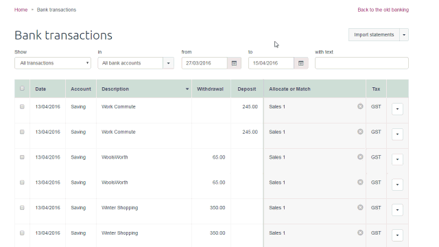 Animation showing import history for an account