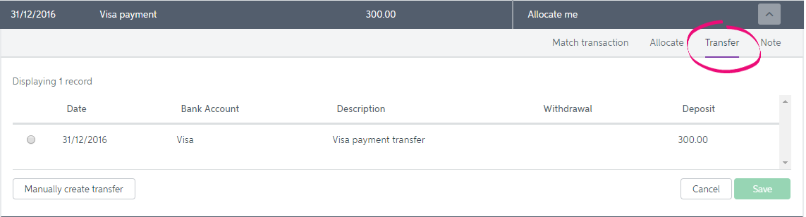 Expanded transaction with transfer highlighted