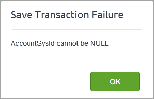 example save transaction failure error