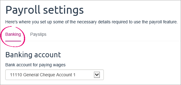 Payroll settings with banking tab highlighted