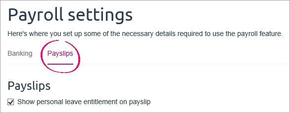 Payroll settings with payslips tab highlighted