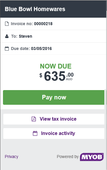 Invoice with pay now button