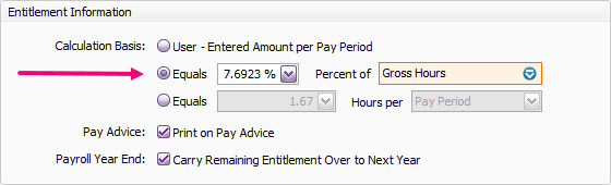 Entitlement image showing accrual percentage