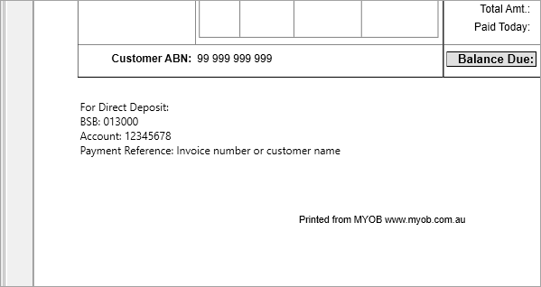 Payment details shown on previewed invoice