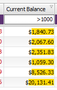 Filter the Current Balance to amounts greater than 1,000