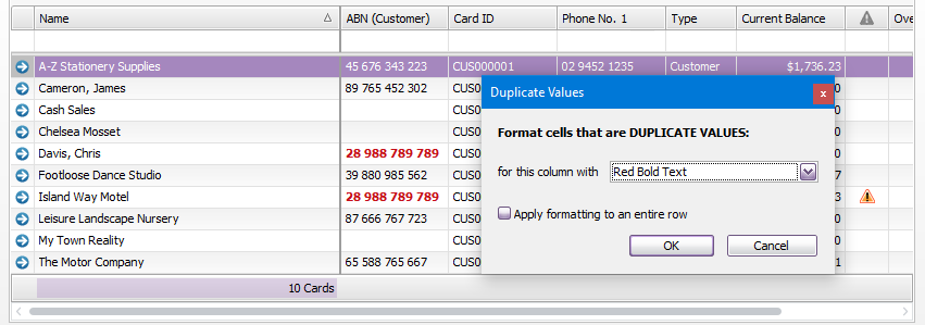 Condition showing duplicate ABNs