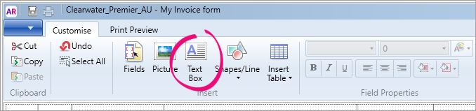 Click the Text Box option in the toolbar