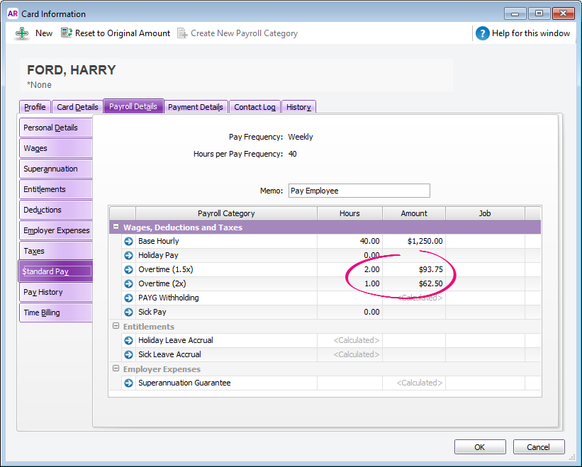 standard pay with overtime added