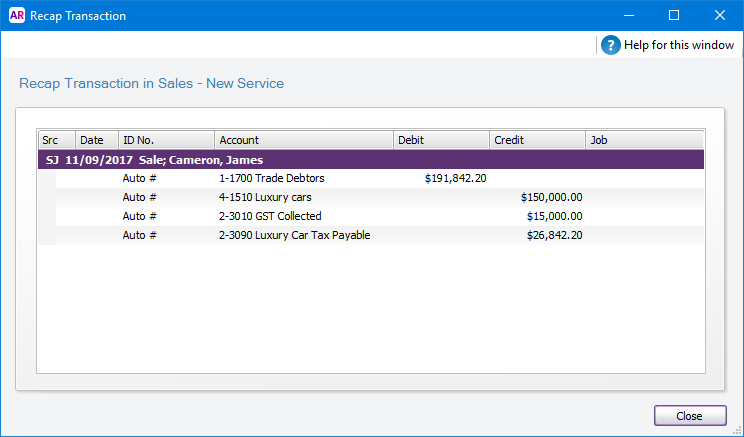 Recap transaction window with account allocation breakdown Recap transaction window with account allocation breakdown
