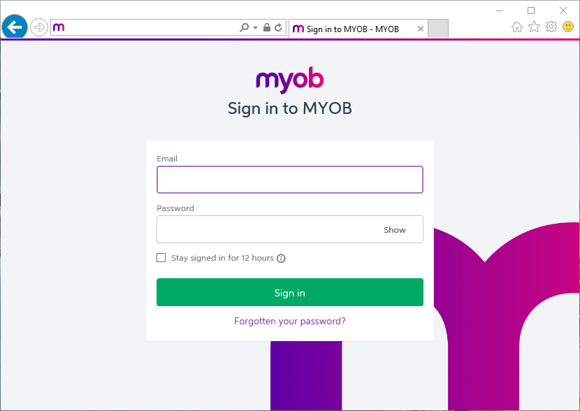 Sign into your MYOB account