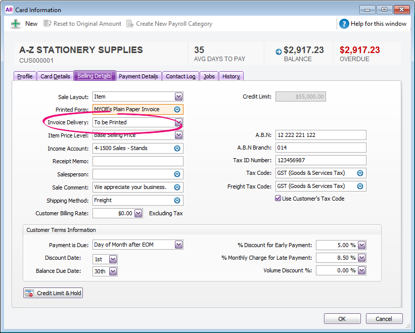 Invoice delivery option on a customer card Invoice delivery option on a customer card